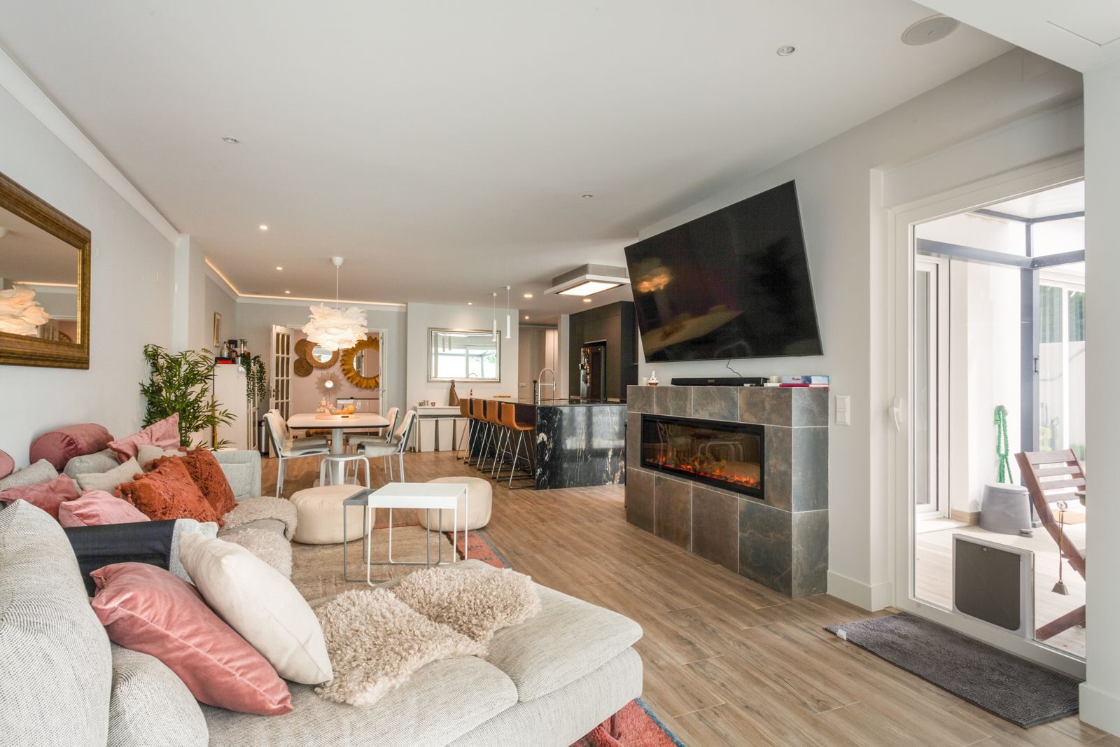 Living and dining wide view