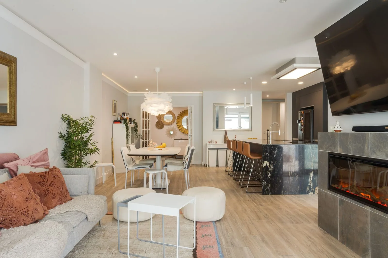 Living and dining room — Parede apartment renovation by Maya's Homes