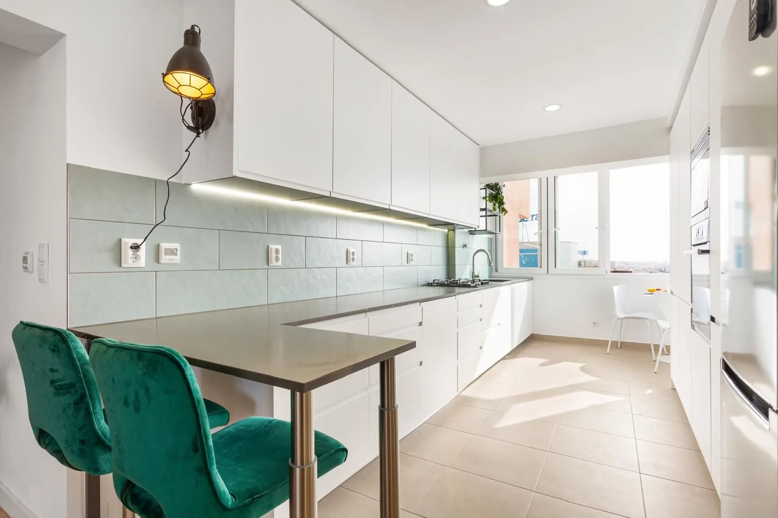 Kitchen bar with stools — Rebelva renovation by Maya's Homes